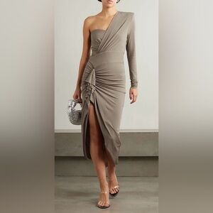 NEW ALEXANDRE VAUTHIER Asymmetric One-Sleeve Maxi Dress Sz FR 44 Mushroom